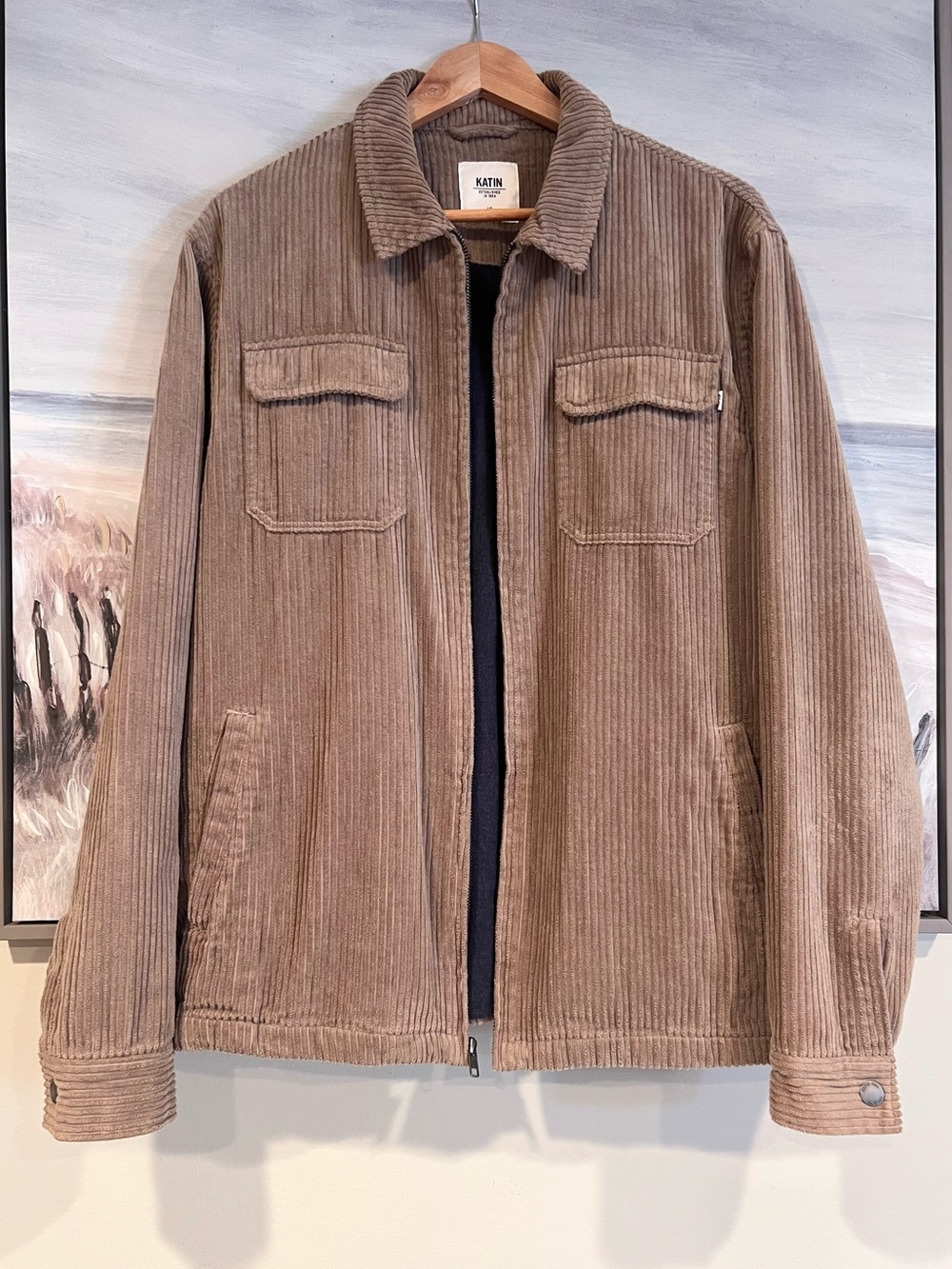 Katin Kane Corduroy Jacket Men Size L Shell Full Zip Taupe Khaki Brown Shacket - Picture 2 of 16
